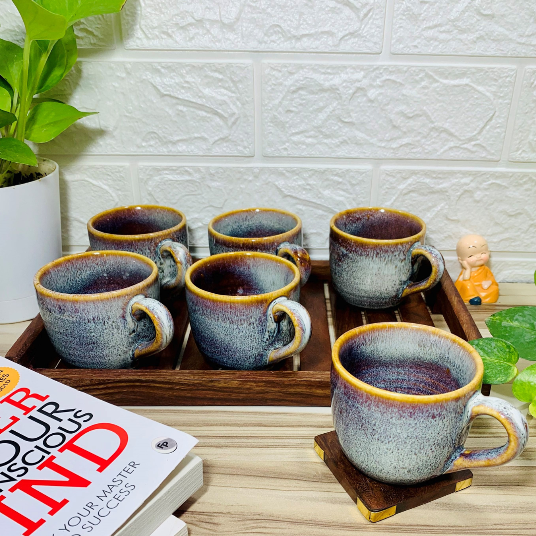 Homefrills Premuim Stoneware Glossy Brown Colour  ceramic stylish Tea/Coffee Cups/Mugs set of 6 